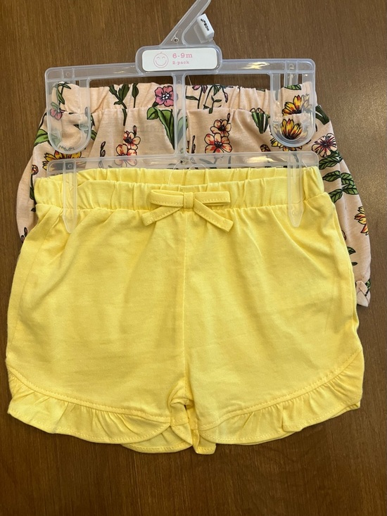 The Children's Place Other - 2 Pairs Ruffle Baby Shorts- Yellow Solid and Floral Peach- 6-9M
